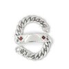Silver chain-style bracelet with embedded stones on a white background