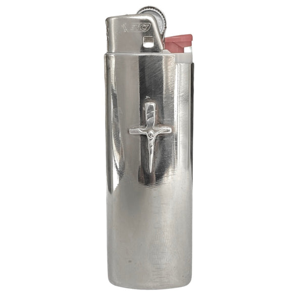 Crucifix Lighter Sleeve Gold or Silver