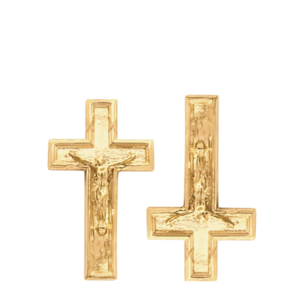 Asymmetric Crucifix Studs Gold