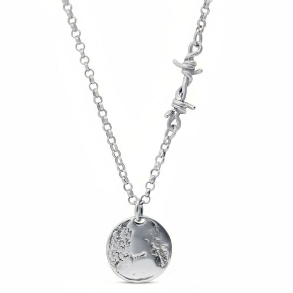 Memento Mori Coin Barbed Wire Necklace