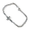 Silver chain bracelet with a cross pendant on a white background