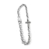 Silver chain bracelet with a cross charm on a white background