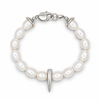 A pearl beaded bracelet with a silver spike charm and lobster clasp, shown on a clean white background.