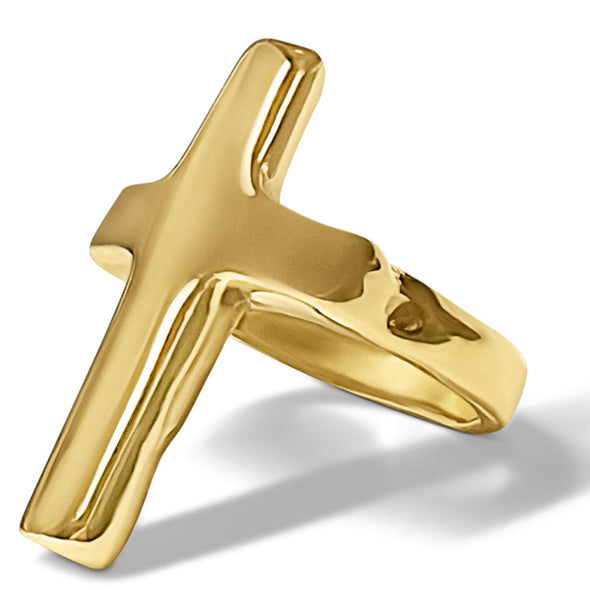 Gold Cross ring with a simple design on a white background