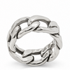 A chunky silver chain-link ring with a polished finish, featuring interlocking links and a visible 'BRITT SCLOON' engraving on the inside, set against a plain white background.