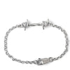 Silver bracelet with barbed wire design on a white background
