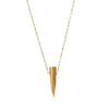 Gold necklace with a spike pendant on a white background