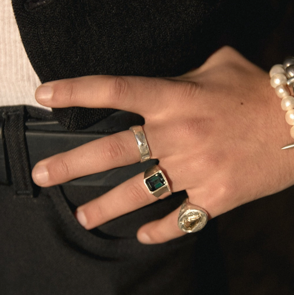 Slick Gemstone Signet Dark Green Tourmaline