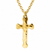 A textured gold cross pendant necklace on a matching gold chain, shown against a plain white background.