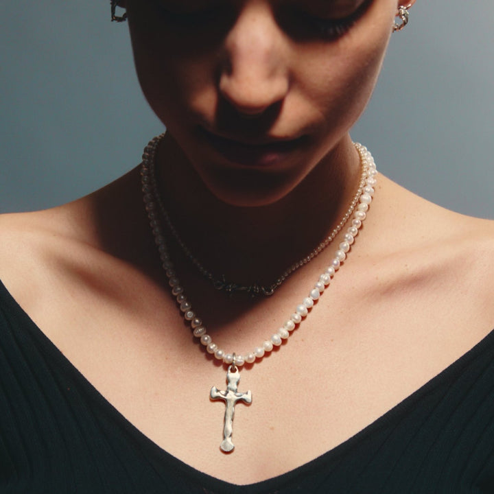 XL Cross Pearl Necklace Britt Bolton