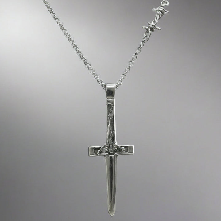 XL Crucifix Dagger Barbed Wire Chain