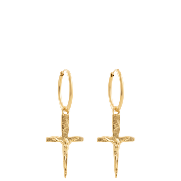 Crucifix Dagger Hoop 14k