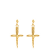 Gold cross-shaped earrings on a white background