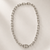 Silver chain necklace on a white plate