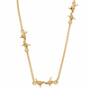 A gold chain necklace featuring three distinct barbed wire motifs spaced along the chain, displayed on a clean white background.