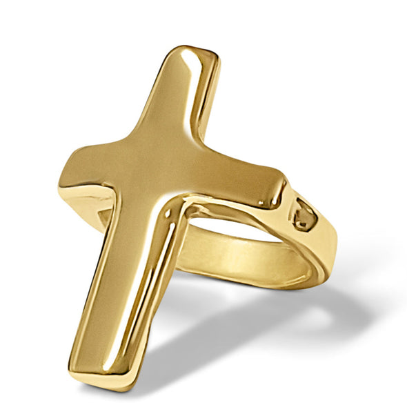 Gold Cross ring with a simple design on a white background