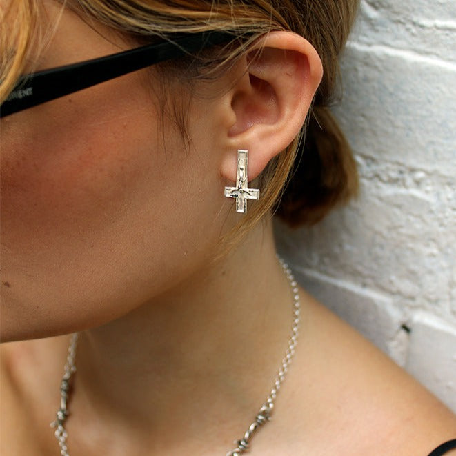 Asymmetric Crucifix Studs