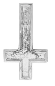 Silver cross pendant with a耶稣 figure on a white background