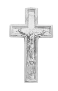 Silver crucifix on a white background