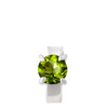 Silver ring with a green gemstone on a white background