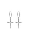 Silver cross earrings on a white background