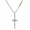 A silver crucifix pendant necklace on a matching silver chain, shown against a plain white background.