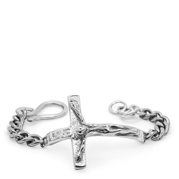  XL Crucifix bracelet made of 100% solid sterling silver cast and handmade hardware, with heavy stainless steel chain