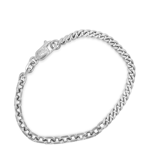Half Diamond Cut Cable chain and half classic Curb chain bracelet in solid sterling silver