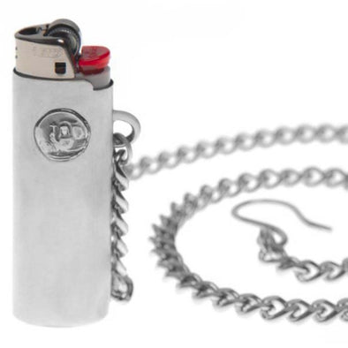 silver chain attached to lighter sleeve
