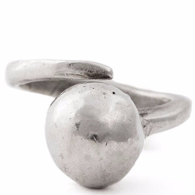 Handmade Sterling Silver open loop ring with a bubble orb resting on top of the finger