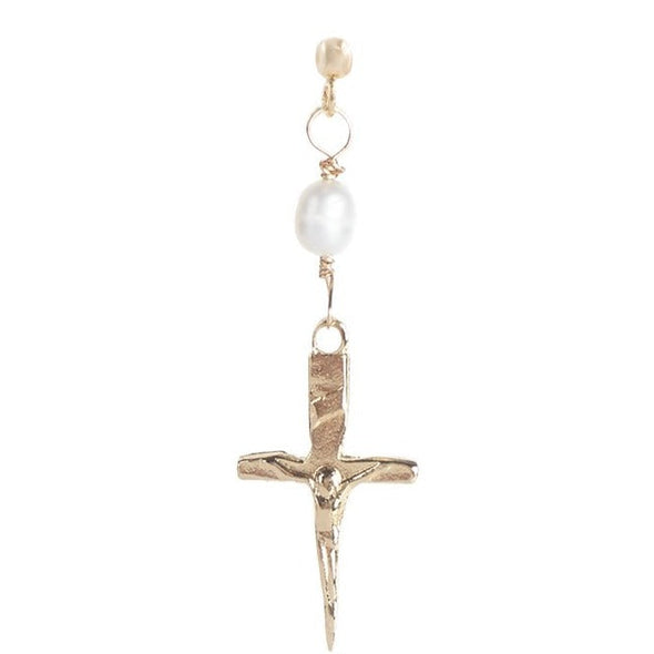 Crucifix Dagger Pearl Stud