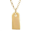 gold gravestone pendant hanging from gold rolo chain