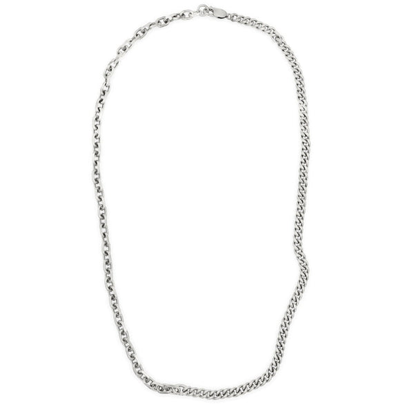 Half Diamond Cut Cable chain and half classic Curb necklace in solid sterling silver