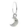 Handmade Sterling Silver Moon pendant hanging from a hypoallergenic Sterling Silver Argentium hoop.