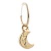 moon shaped 14k gold pleated pendant hanging from 14k gold filled hoops