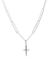 mini Cross pendant handmade from Sterling Silver hanging from a hypoallergenic Sterling Silver paperclip chain