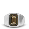 emerald-cut smokey topaz set in thick sterling silver signet ring