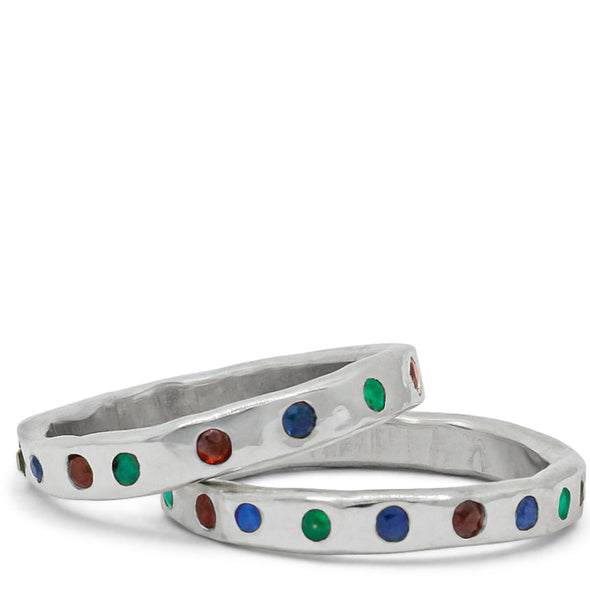 Sterling Silver band with garnets, emeralds and sapphires 