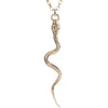 14k gold pleated snake shaped pendant hanging from 14k gold filled rolo chain