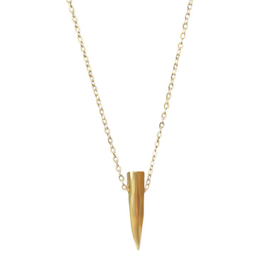 gold chain with gold spike pendant hanging from it