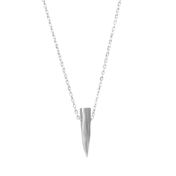 sterling silver spike pendant hanging from sterling silver rolo chain