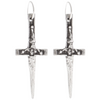 solid sterling silver xl crucifix dagger pendant hanging from silver hoop