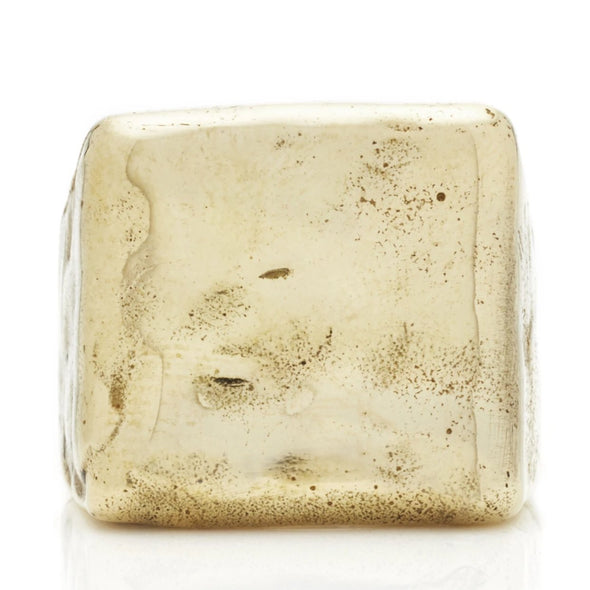 Handmade recycled Brass square signet ring with a melted texture surface.