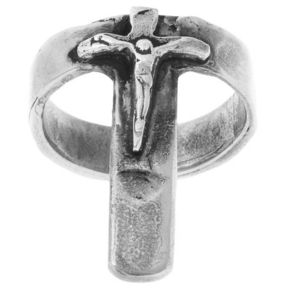 Handmade Sterling Silver spike ring with a crucifix detailing.