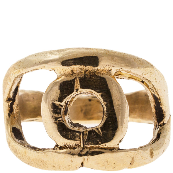 Handmade recycled Brass ring with a negative space eye design.