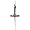 Handmade Sterling Silver XL Crucifix Dagger pendant hanging from a hypoallergenic Sterling Silver Argentium hoop.