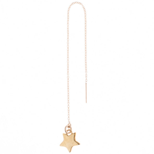 Handmade 14k Gold Plated Star pendant hanging from a hypoallergenic 14k Gold Filled threader chain.