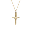 Handmade 14k Gold plated mini Cross pendent hanging from a 14k Gold filled beaded chain.
