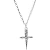 sterling silver mini crucifix dagger pendant hanging from sterling silver rolo chain