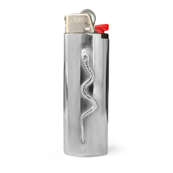 Snake Lighter Case which consists of Silver Sleeve with Sterling Silver handmade Snake pendant detail.